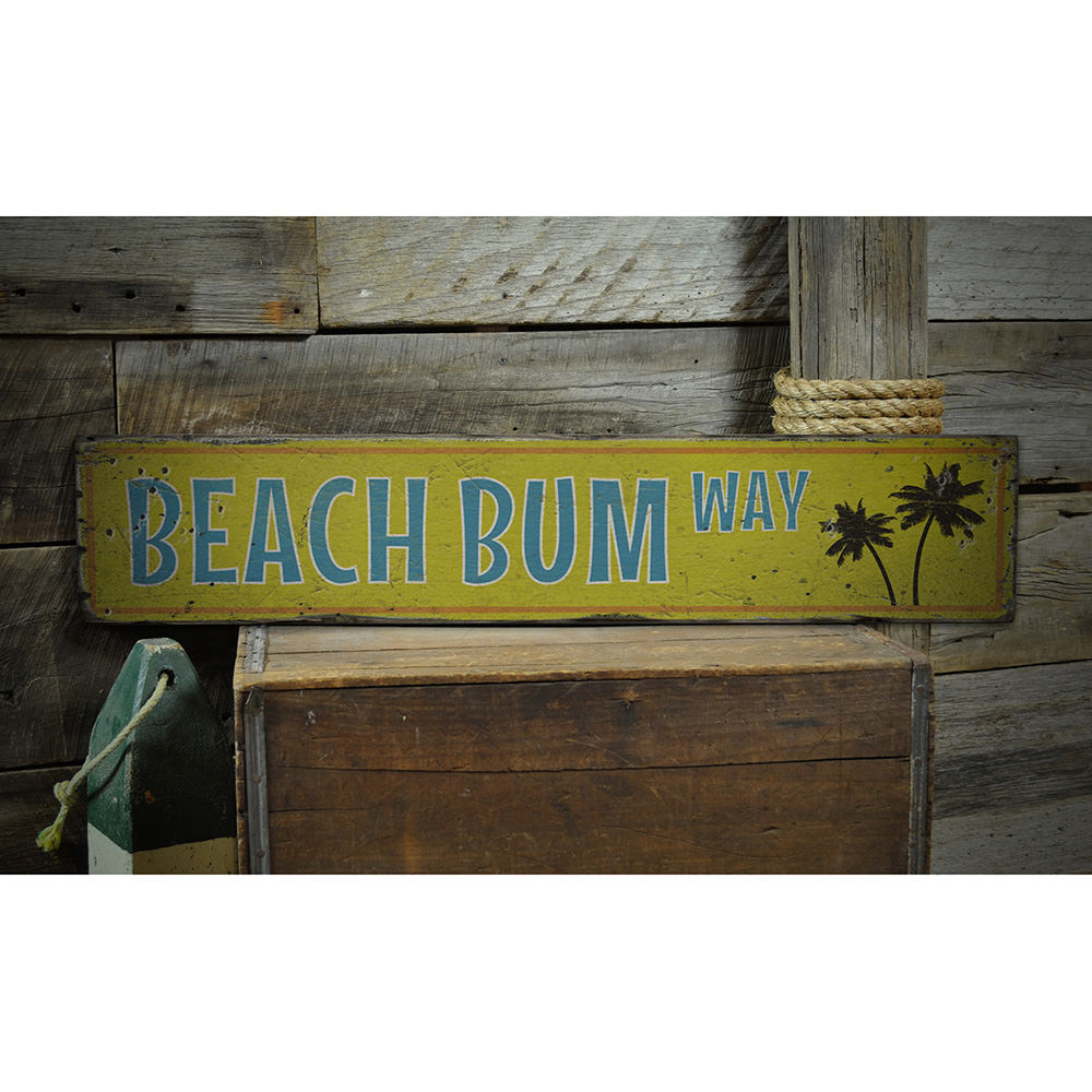 Palm Tree Beach Bum Way Vintage Wood Sign