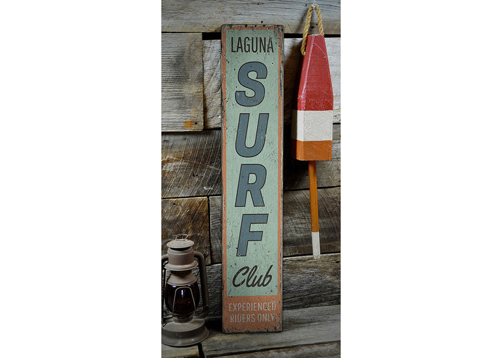 Surf Club Vertical Rustic Wood Sign