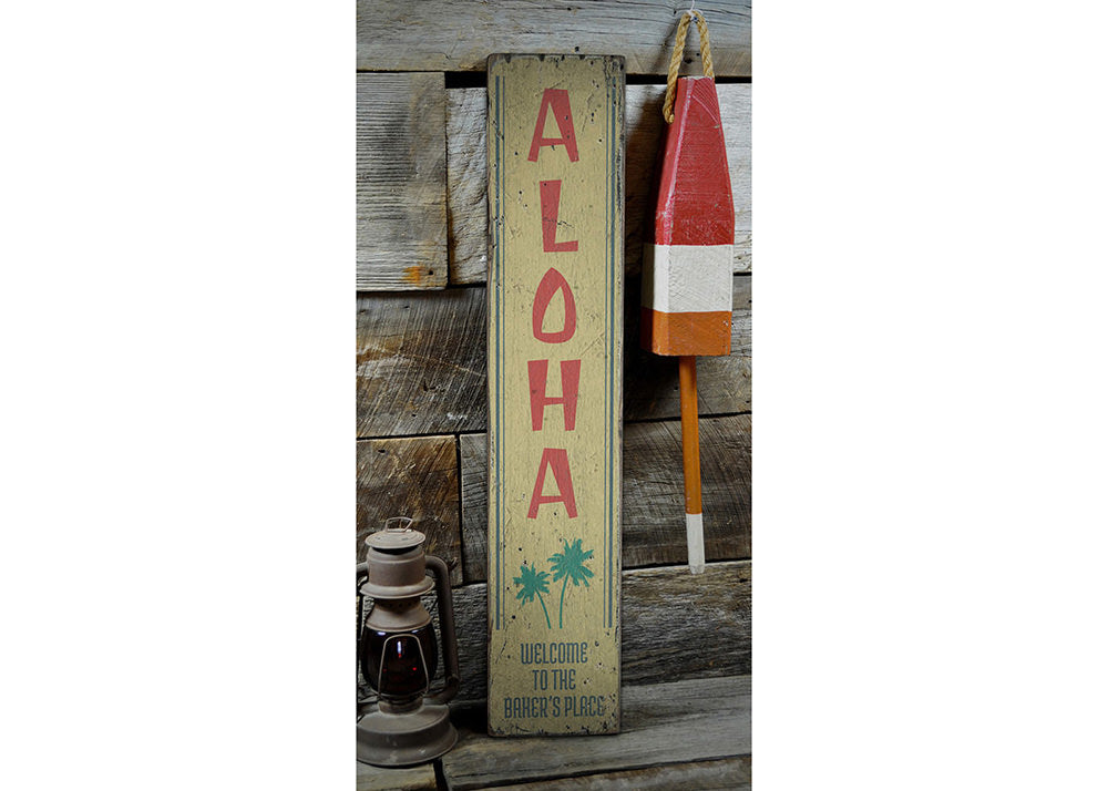 Aloha Vertical Rustic Wood Sign