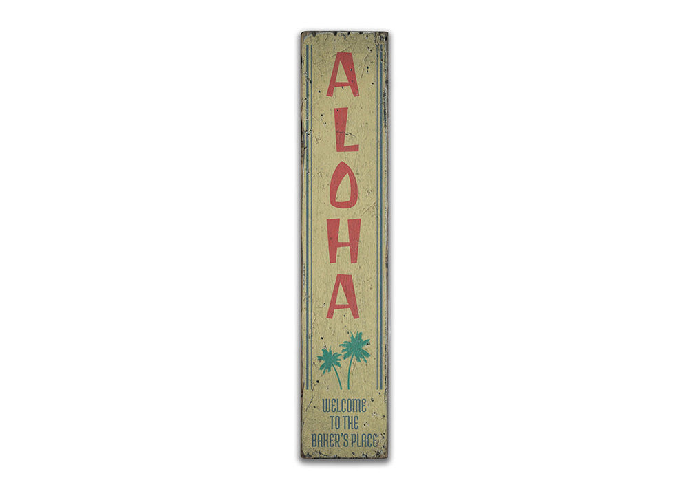 Aloha Vertical Rustic Wood Sign