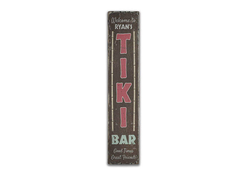 Tiki Bar Vertical Welcome Rustic Wood Sign