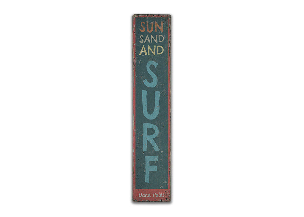 Sun Sand and Surf Vertical Rustic Wood Sign