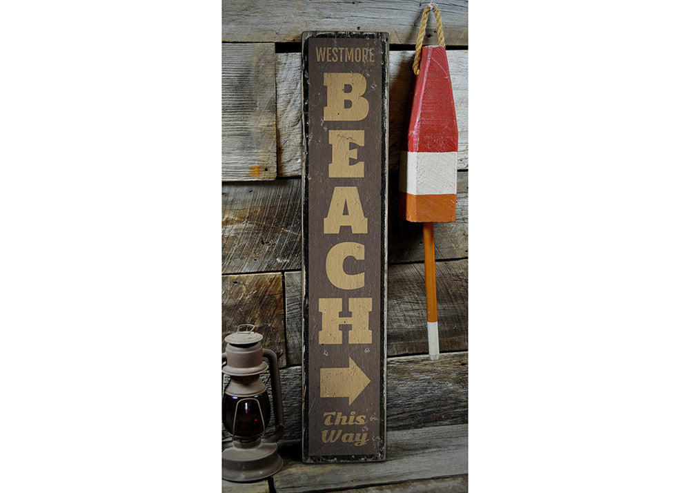 Beach This Way Vertical Rustic Wood Sign