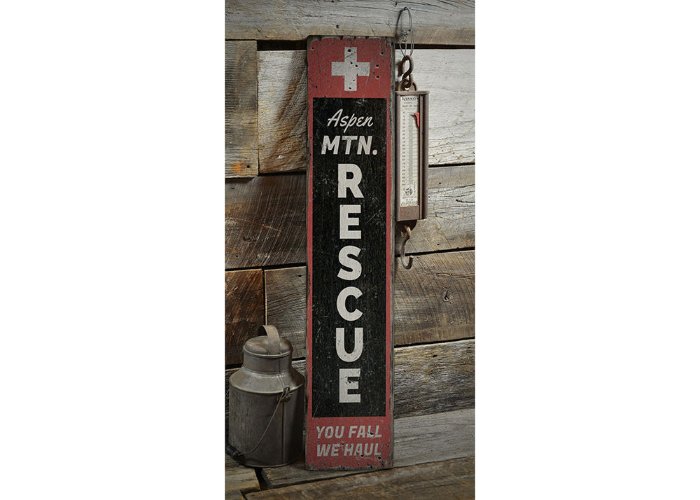 Mountain Rescue Vertical Rustic Wood Sign