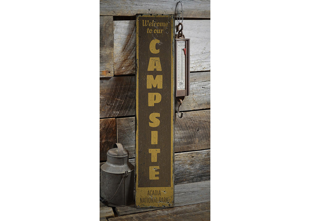Campsite Vertical Rustic Wood Sign