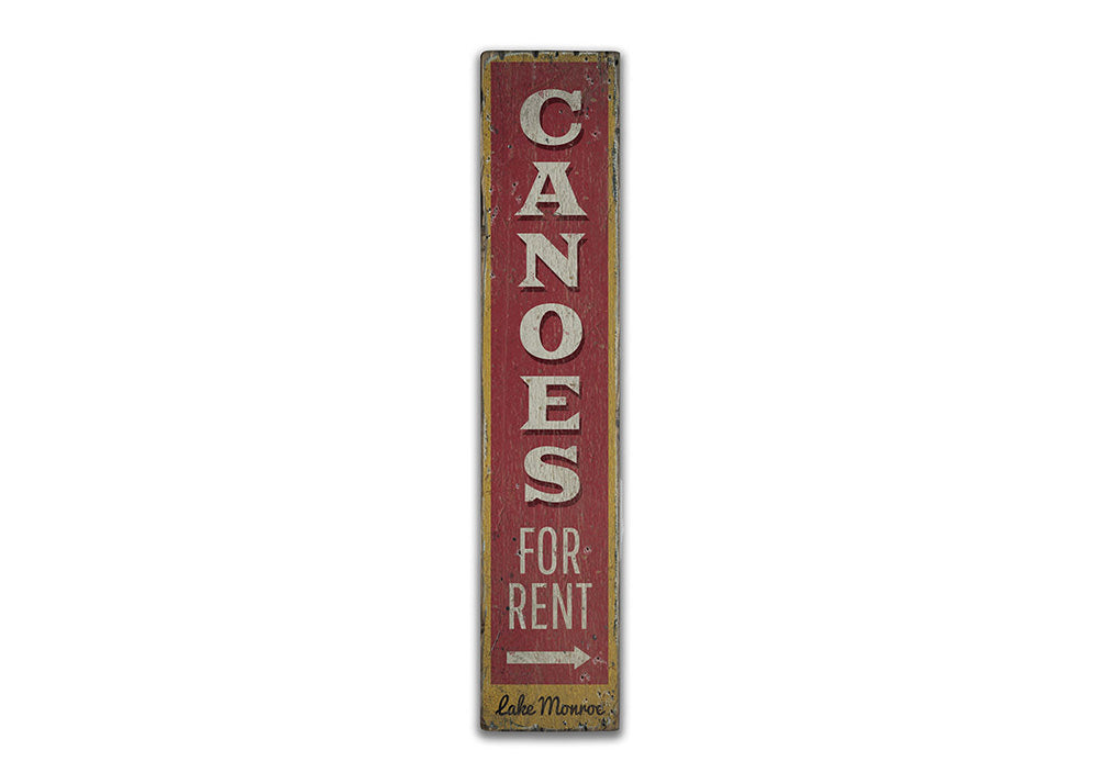 Canoes for Rent Arrow Vertical Rustic Wood Sign