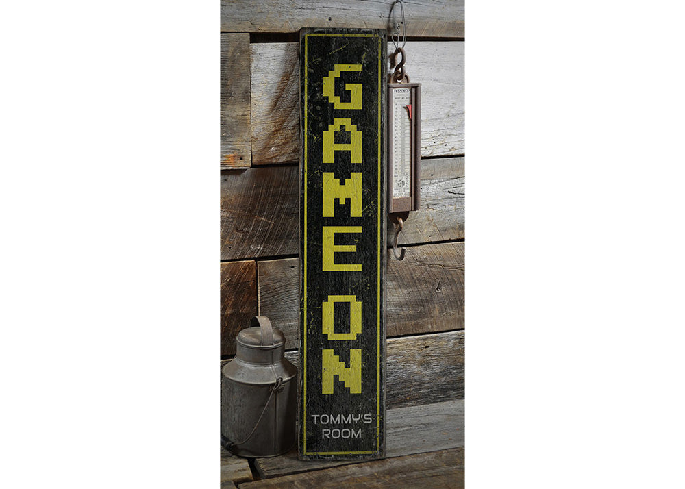 Game On Vertical Rustic Wood Sign