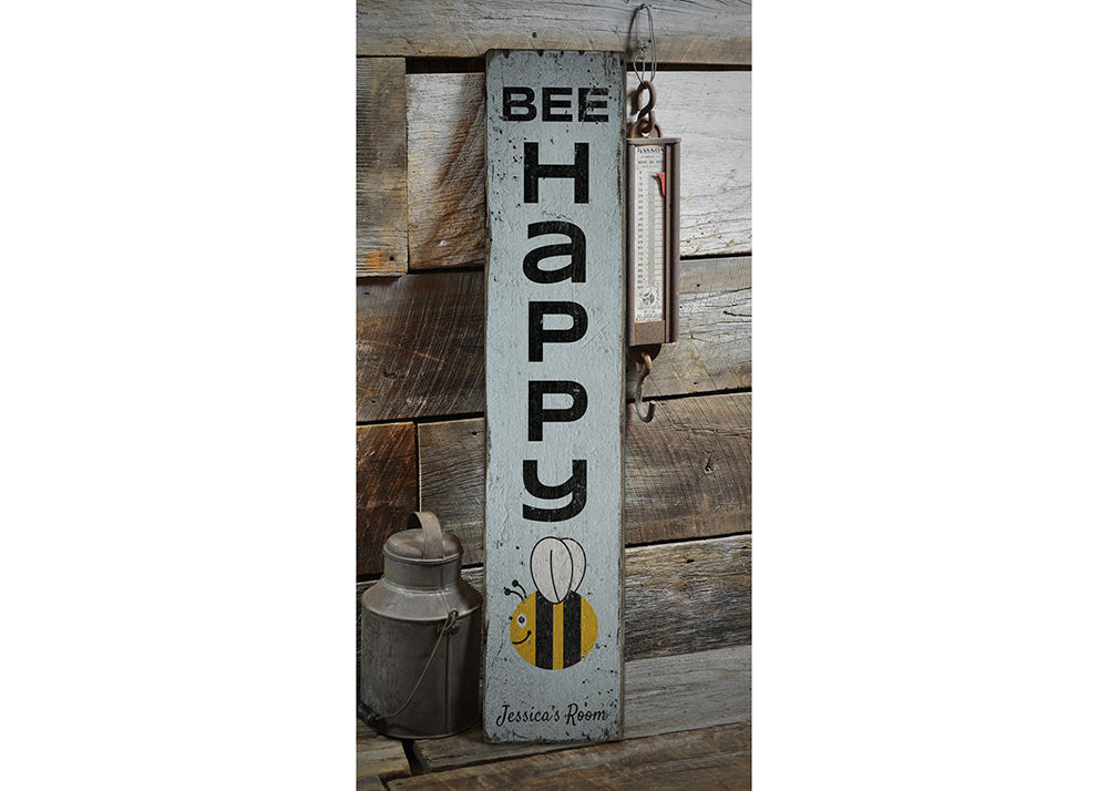 Bee Happy Rustic Wood Sign