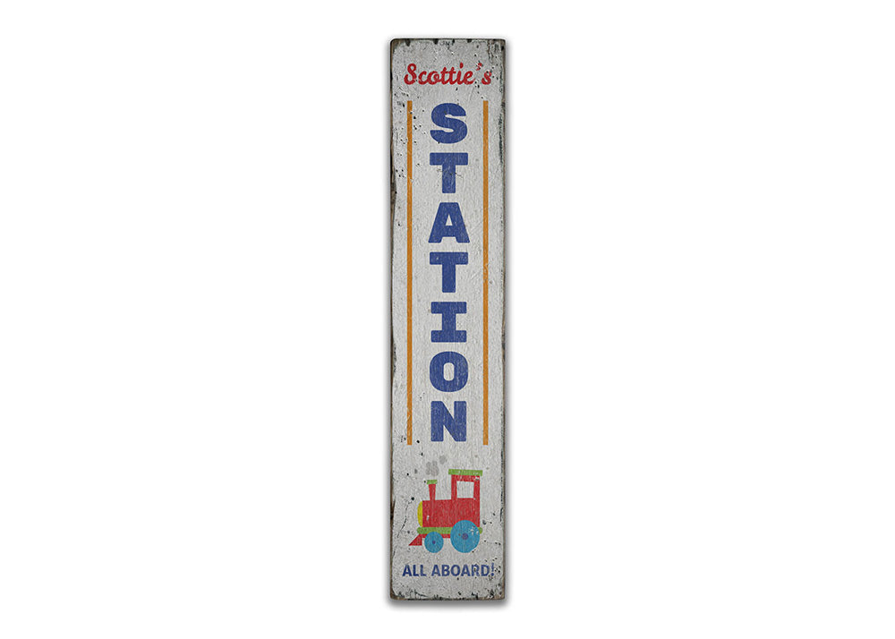 Train Station Vertical Rustic Wood Sign