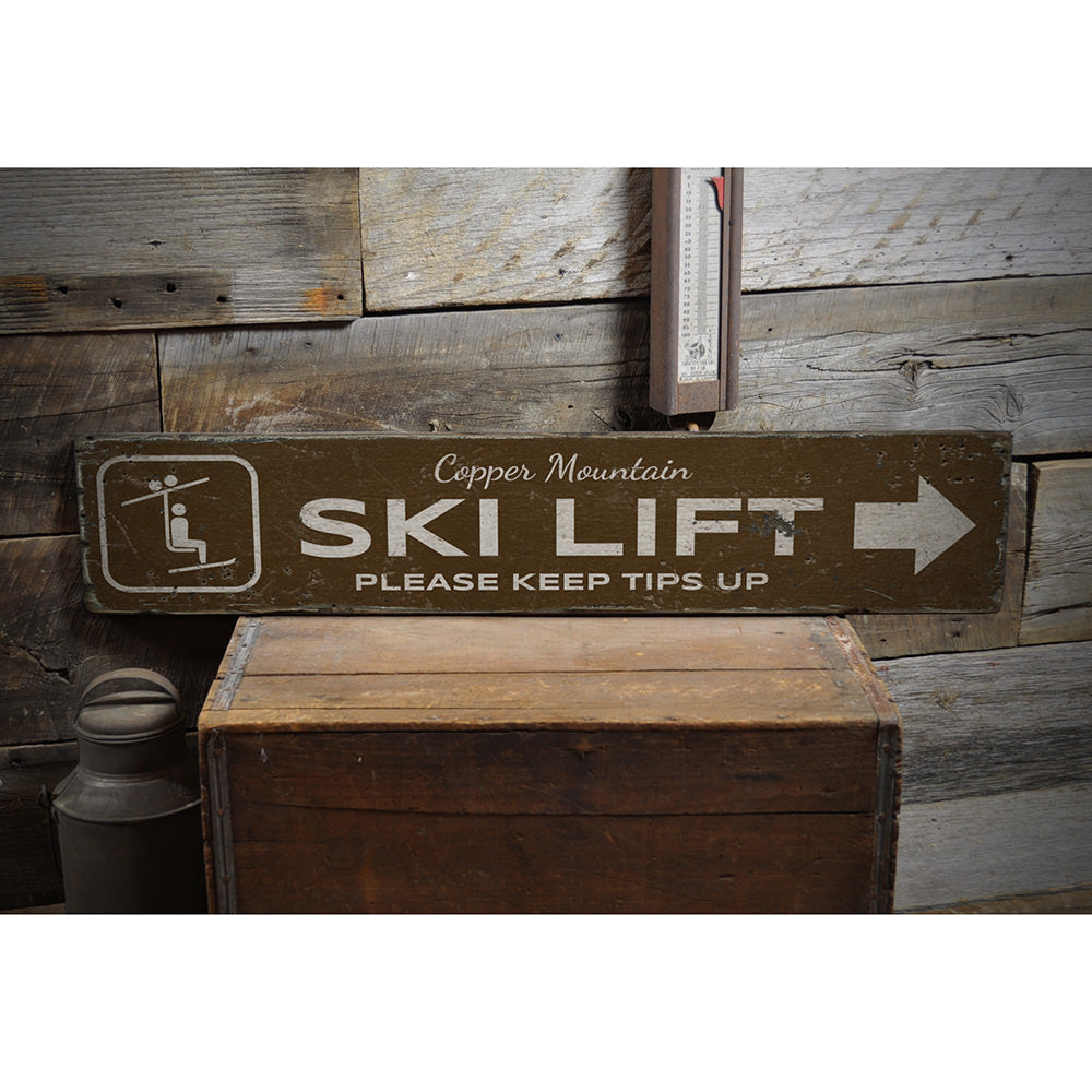 Ski Lift Directional Vintage Wood Sign