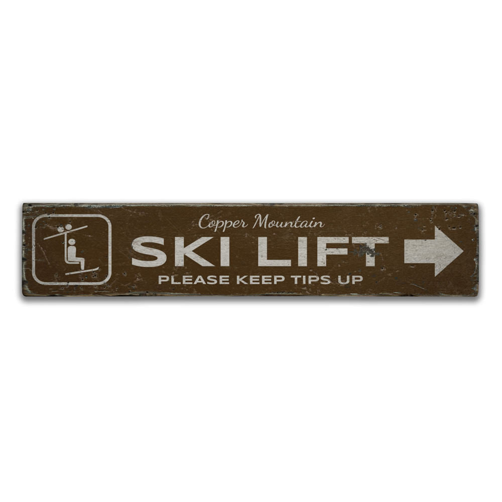 Ski Lift Directional Vintage Wood Sign