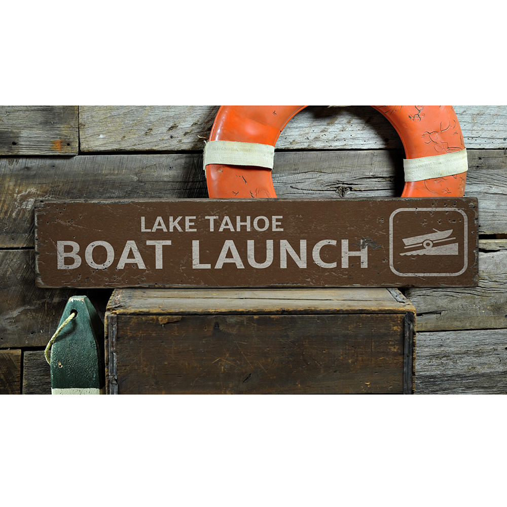 Boat Launch Lake Vintage Wood Sign