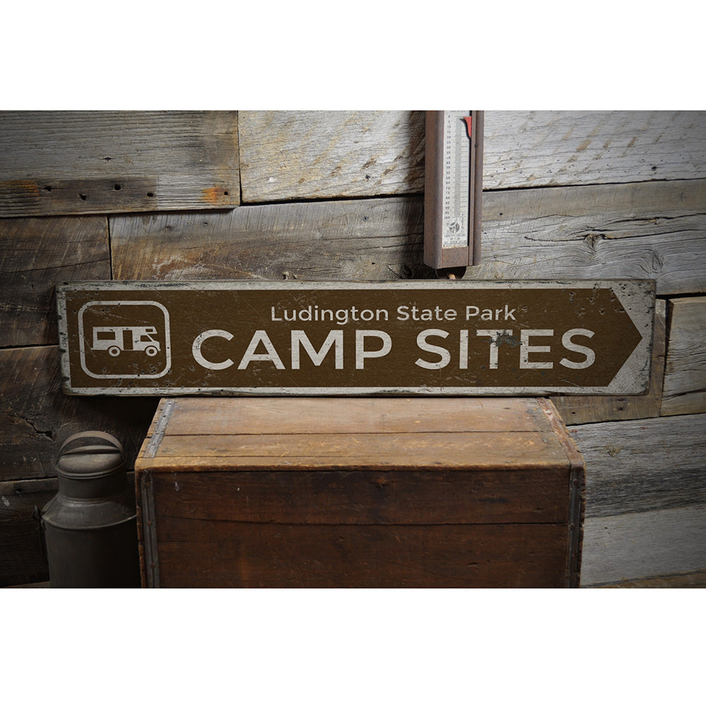 Campsite Camper Vintage Wood Sign