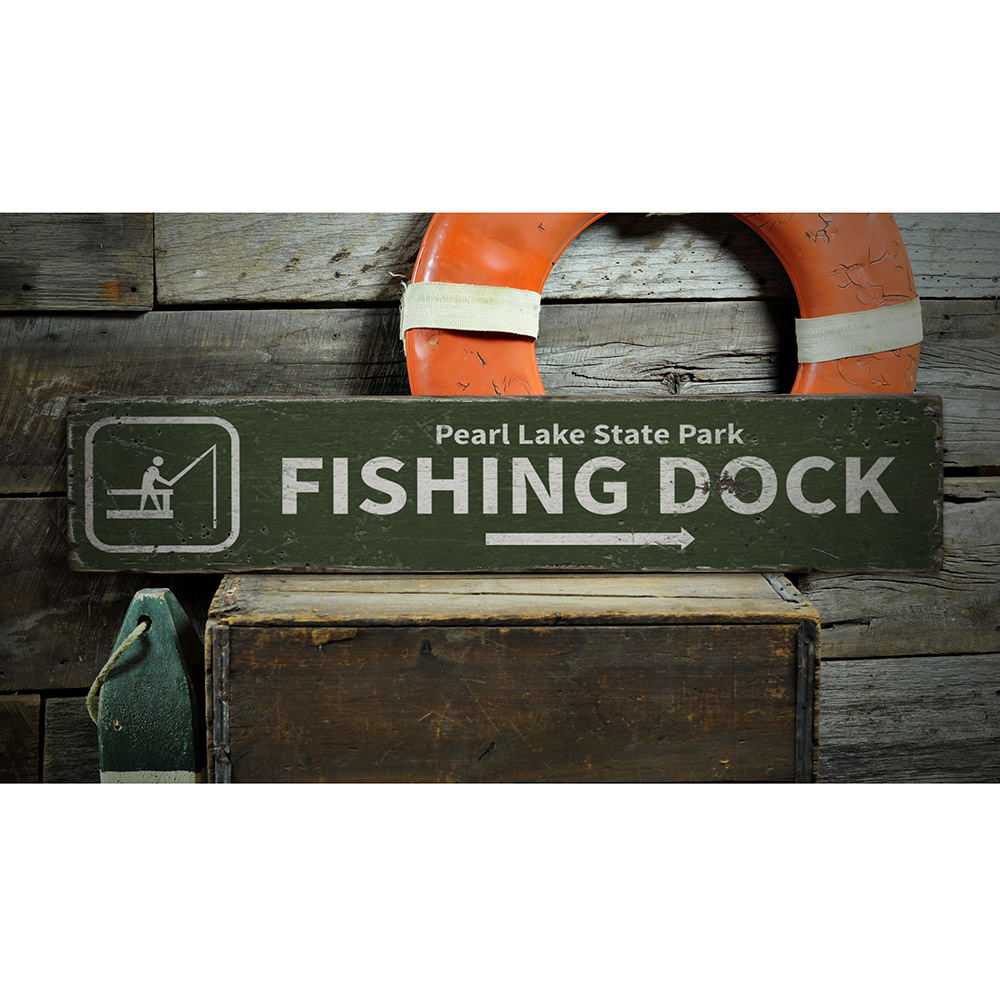 Fishing Dock Arrow Vintage Wood Sign – www.