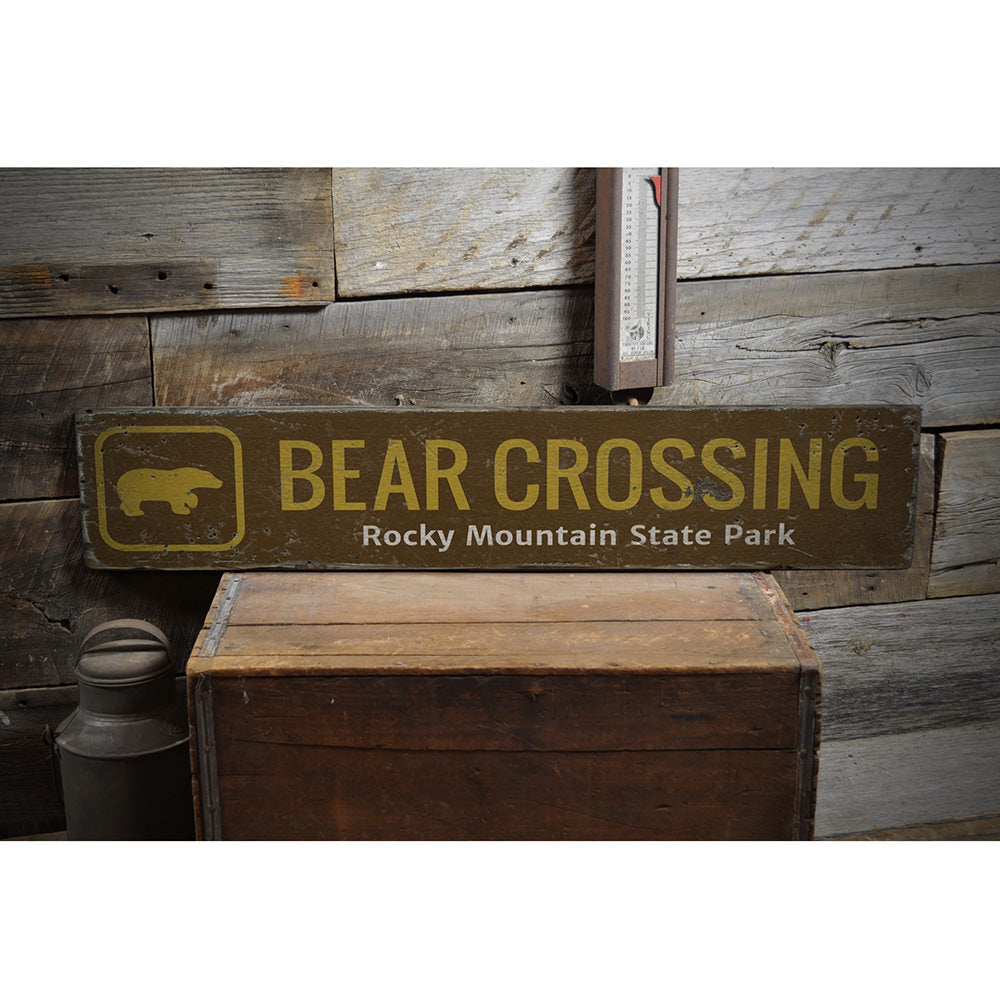 Bear Crossing Trail Vintage Wood Sign