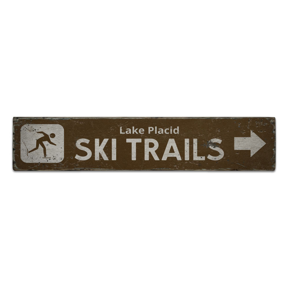 Ski Trails Arrow Vintage Wood Sign