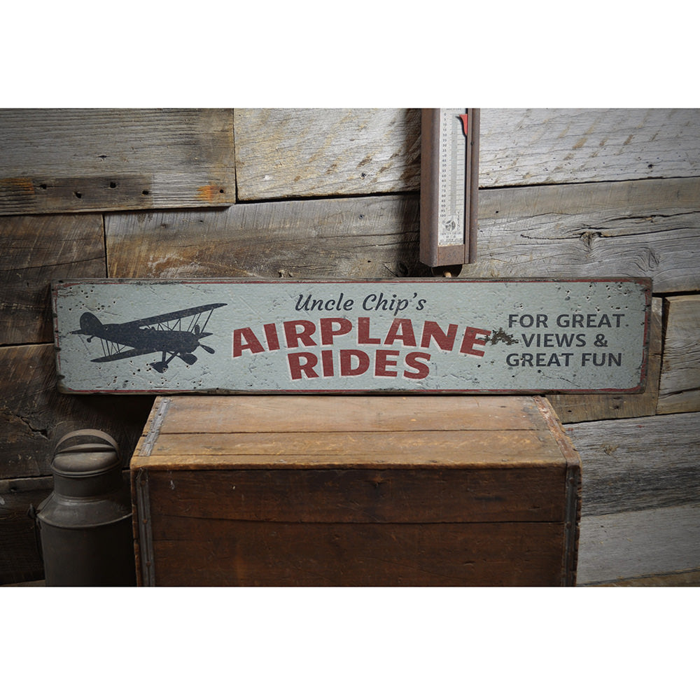 Pilot Airplane Rides Vintage Wood Sign