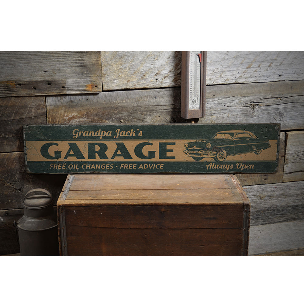 Grandpa Classic Car Garage Vintage Wood Sign