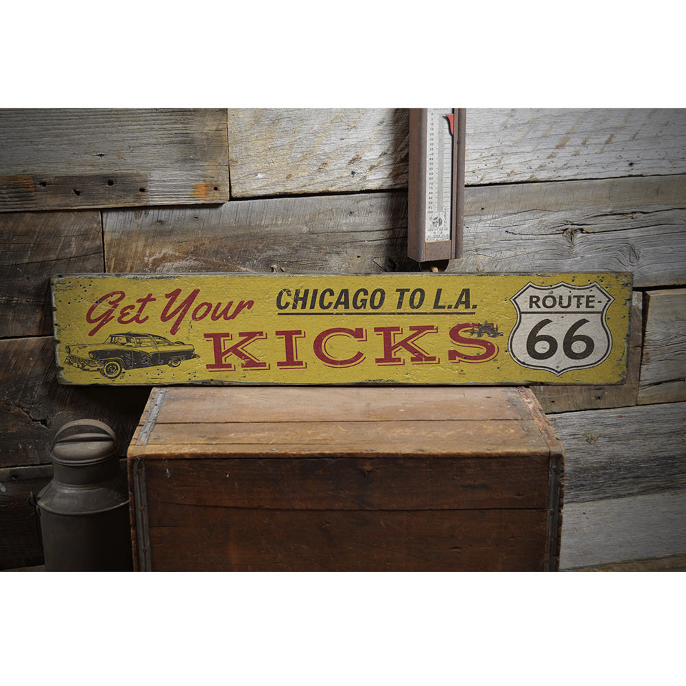 Get Your Kicks On Route 66 Vintage Wood Sign