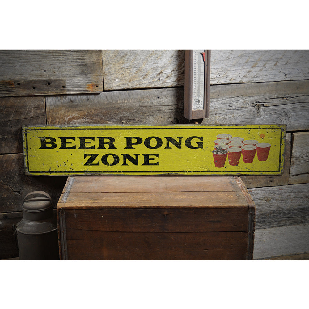 Beer Pong Zone Party Vintage Wood Sign
