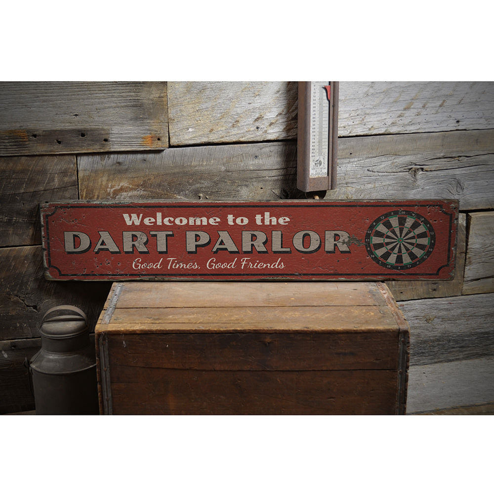 Dart Parlor Welcome Vintage Wood Sign