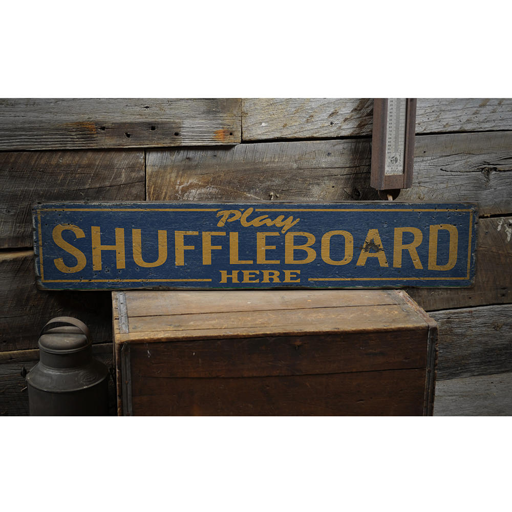 Play Shuffleboard Here Vintage Wood Sign