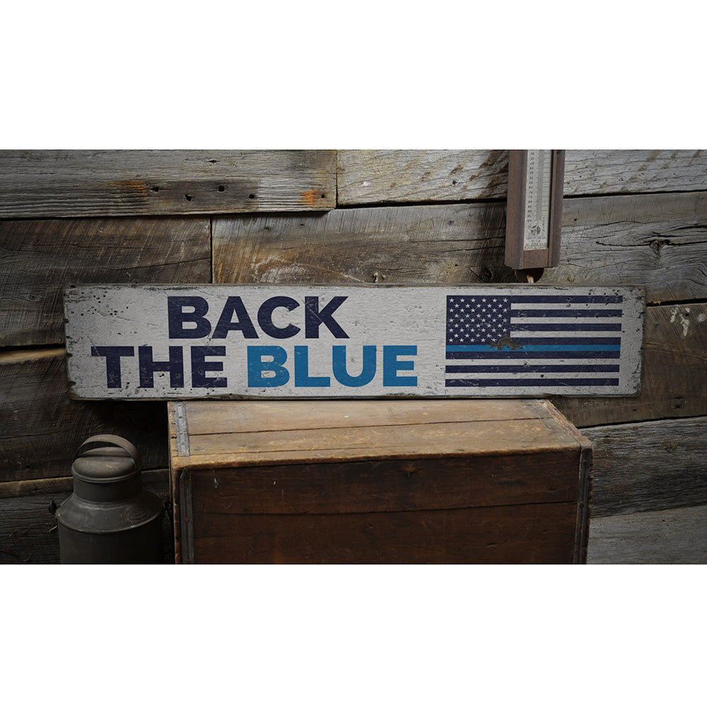 Back the Blue Flag Rustic Wood Sign