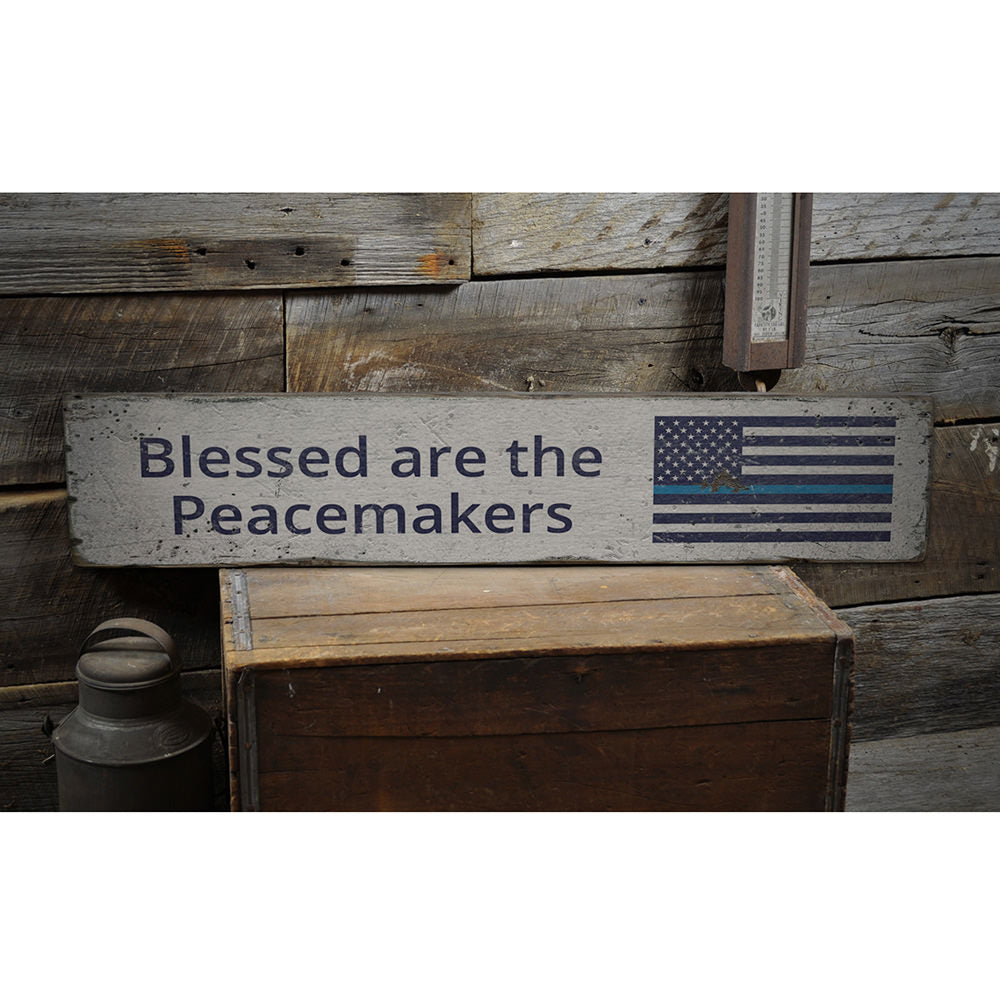 Blessed Blue Line Flag Vintage Wood Sign