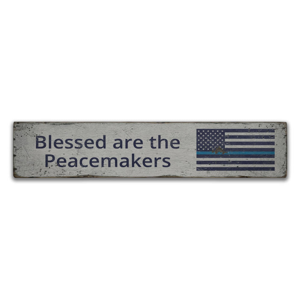 Blessed Blue Line Flag Vintage Wood Sign