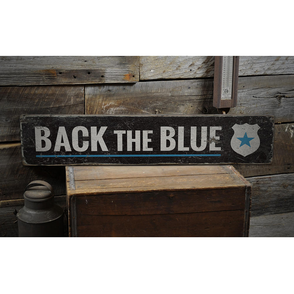 Badge Back The Blue Vintage Wood Sign