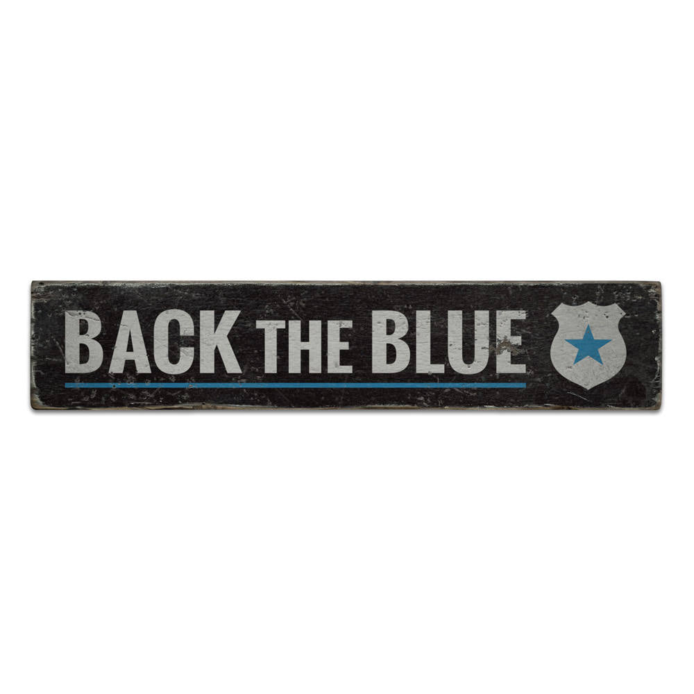Badge Back The Blue Vintage Wood Sign
