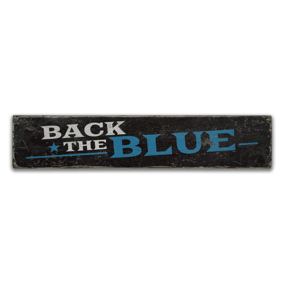 Star Back The Blue Vintage Wood Sign