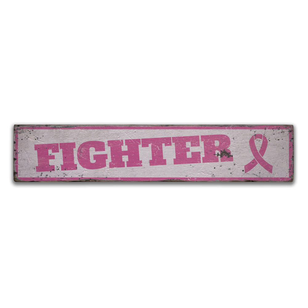 Fighter Pink Ribbon Vintage Wood Sign