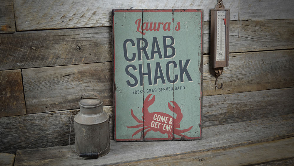 Crab Come & Get Em Rustic Wood Sign