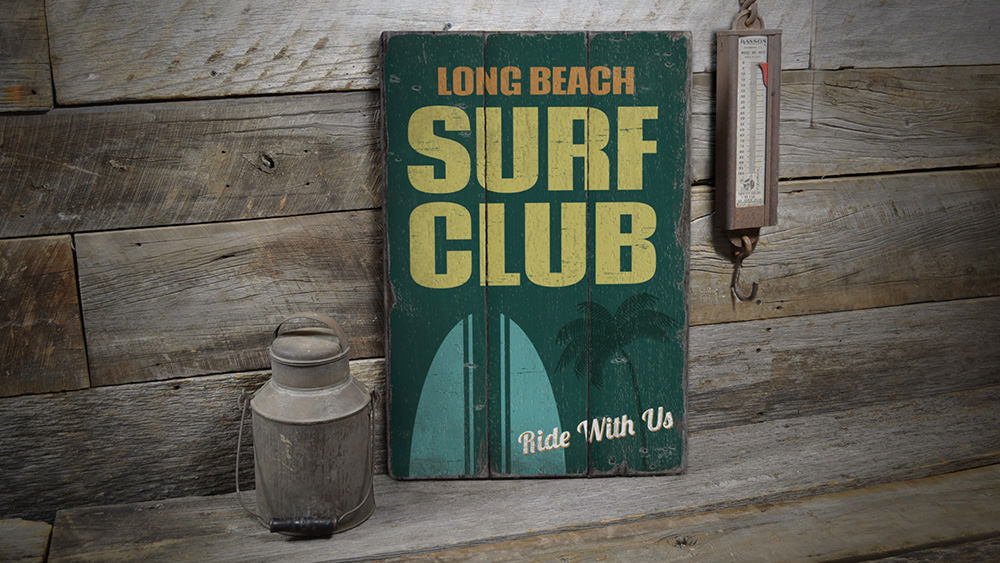 Beach Surf Club Rustic Wood Sign