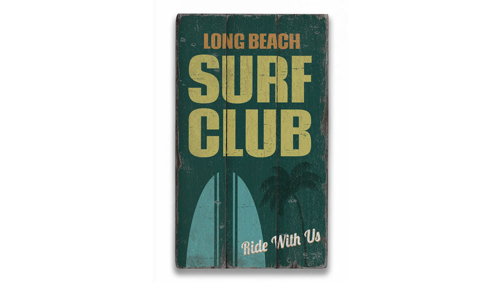 Beach Surf Club Rustic Wood Sign