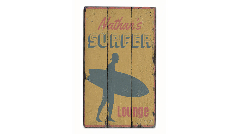 Surfer Lounge Rustic Wood Sign