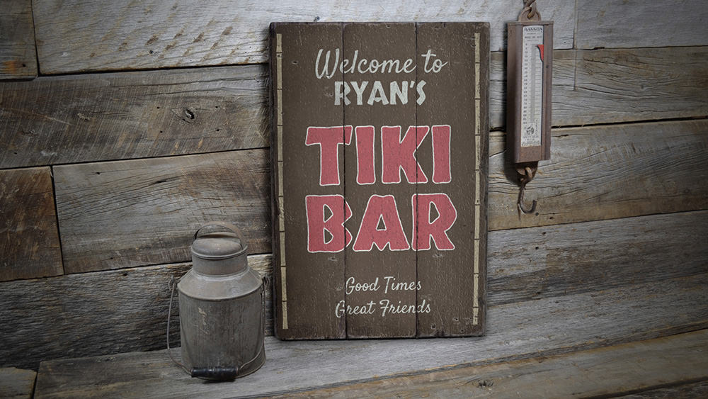 Welcome Name Tiki Bar Rustic Wood Sign