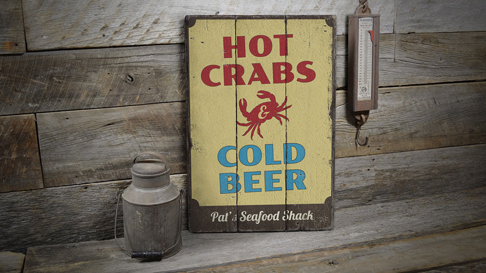 Hot Crabs and Cold Beer Vintage Wood Sign