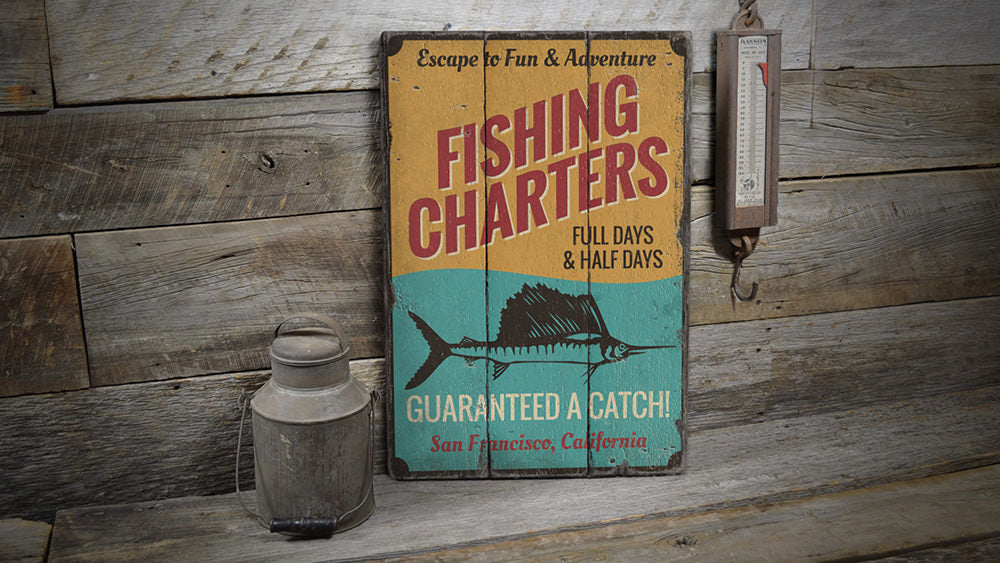 Fishing Charters Vintage Wood Sign