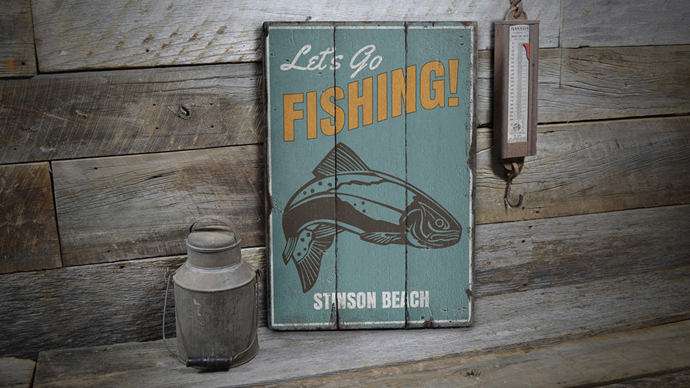 Lets Go Fishing Location Vintage Wood Sign