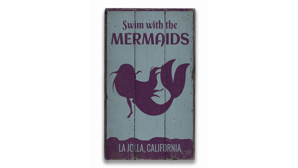 Swim With The Mermaids Rustic Wood Sign
