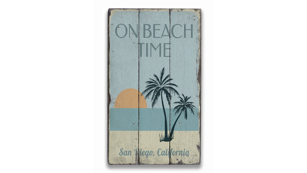On Beach Time Sunset Rustic Wood Sign