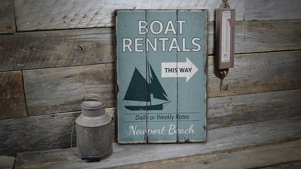 Boat Rentals This Way Vintage Wood Sign