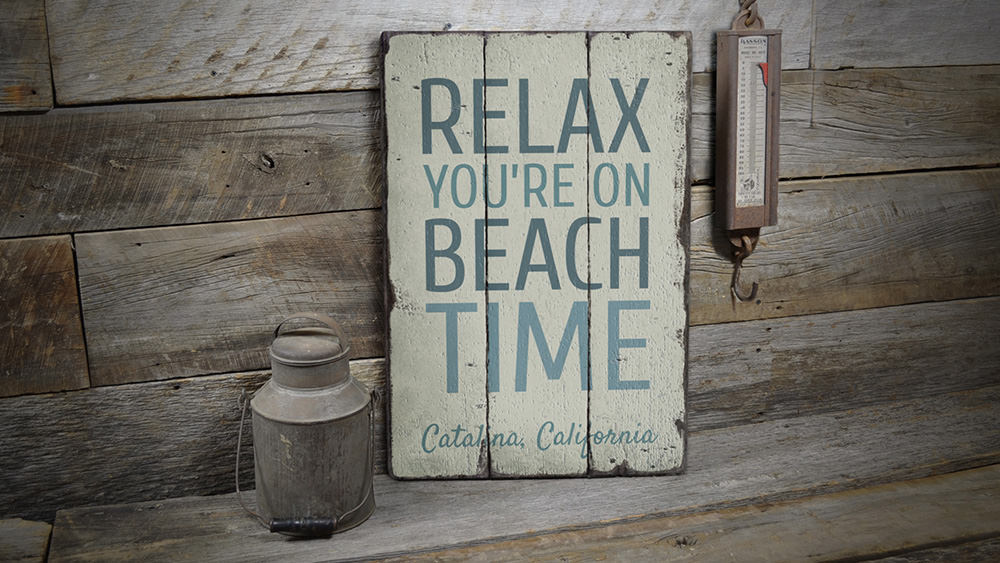 Relax On Beach Time Vintage Wood Sign