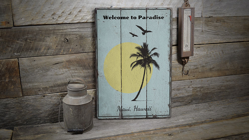 Welcome to Paradise Vintage Wood Sign