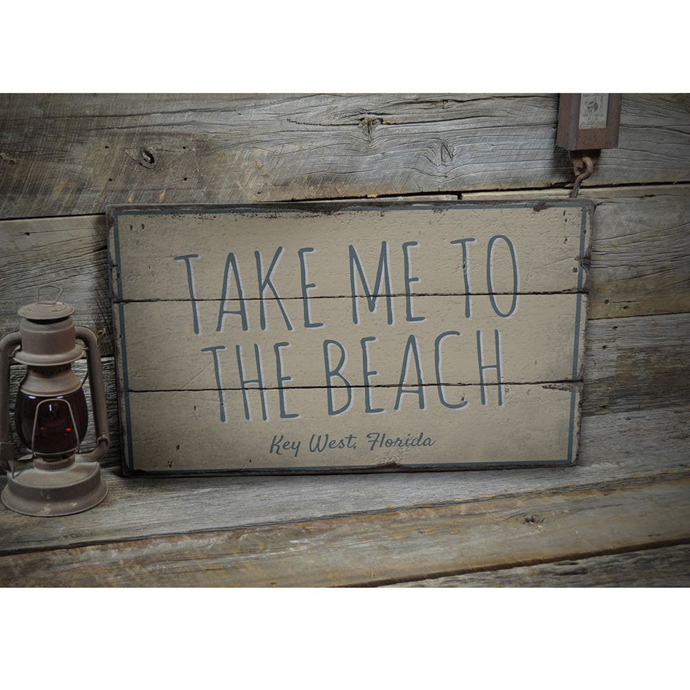 Take Me To The Beach Vintage Wood Sign