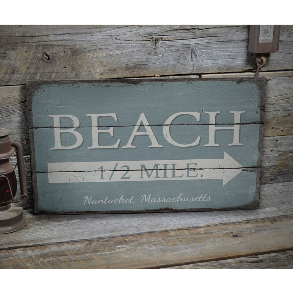 Beach Half Mile Arrow Vintage Wood Sign