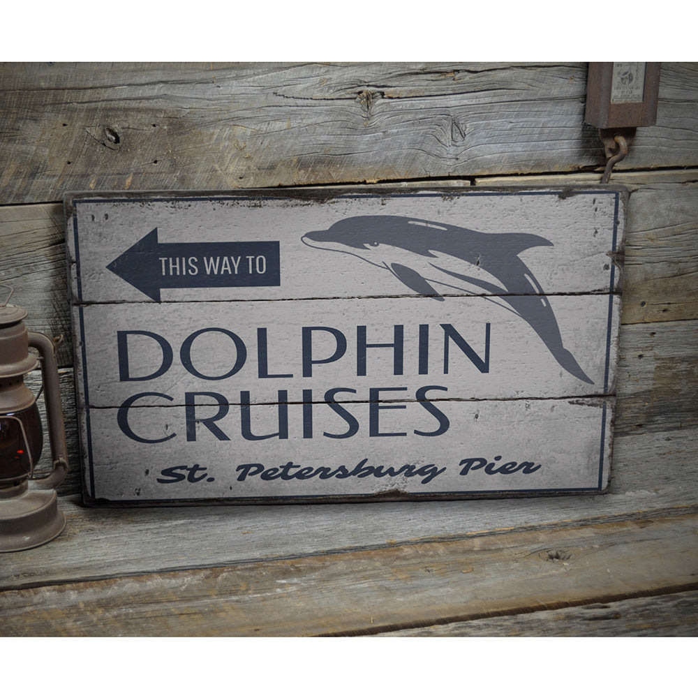 Dolphin Cruises This Way Vintage Wood Sign