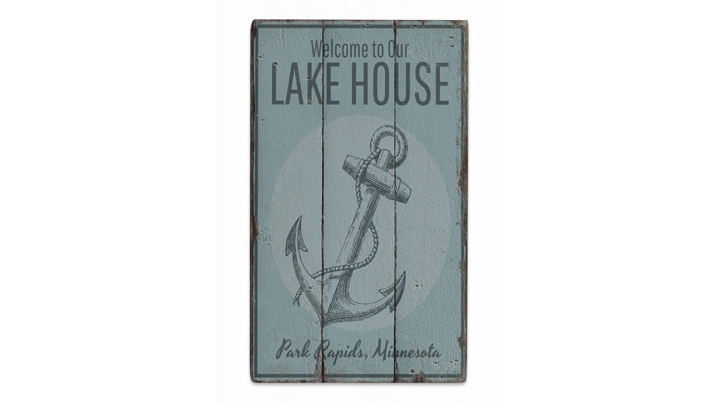 Lake House Welcome Anchor Rustic Wood Sign